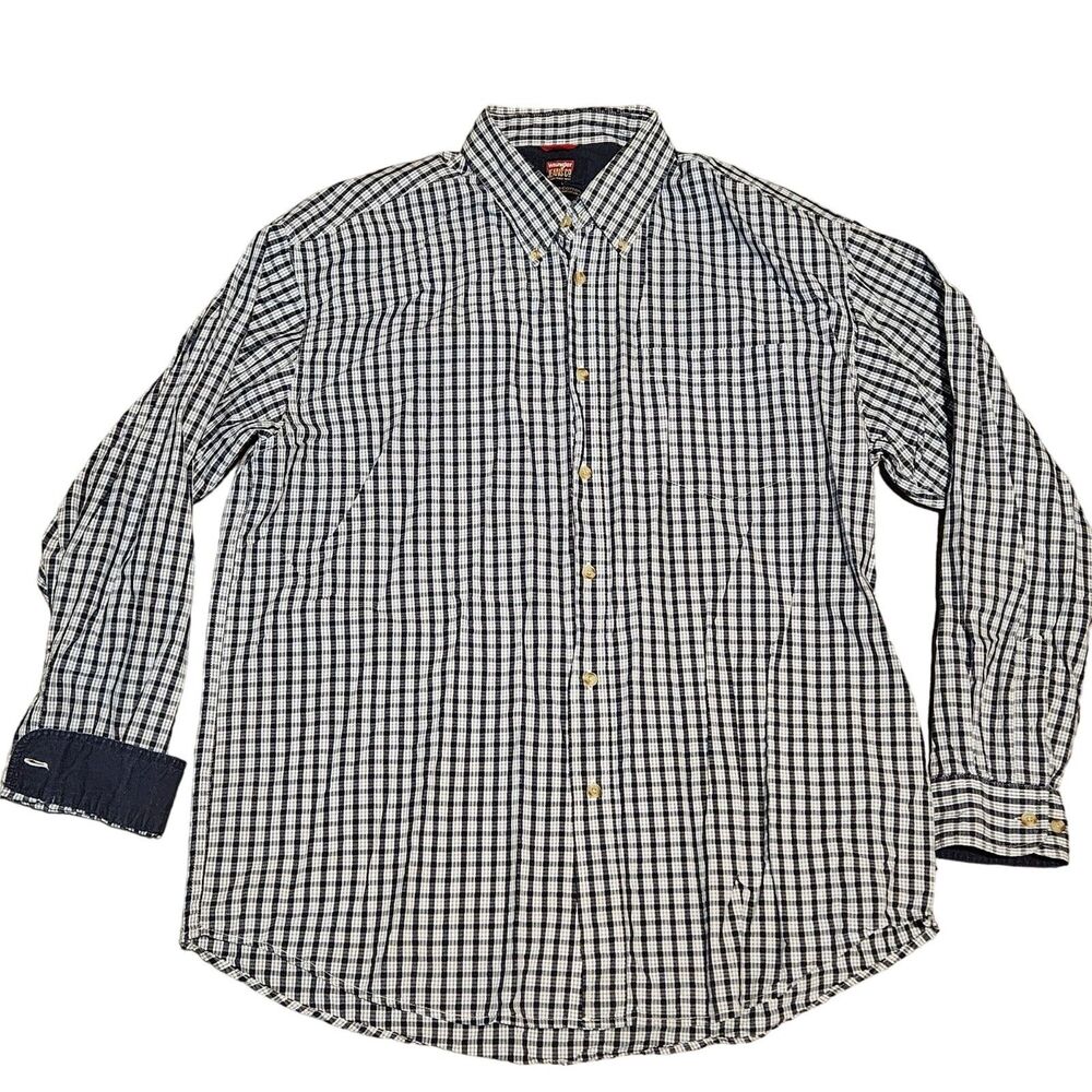 Wrangler Jeans Co Men's Long Sleeve Blue White Plaid Button Down Shirt Size Lrge